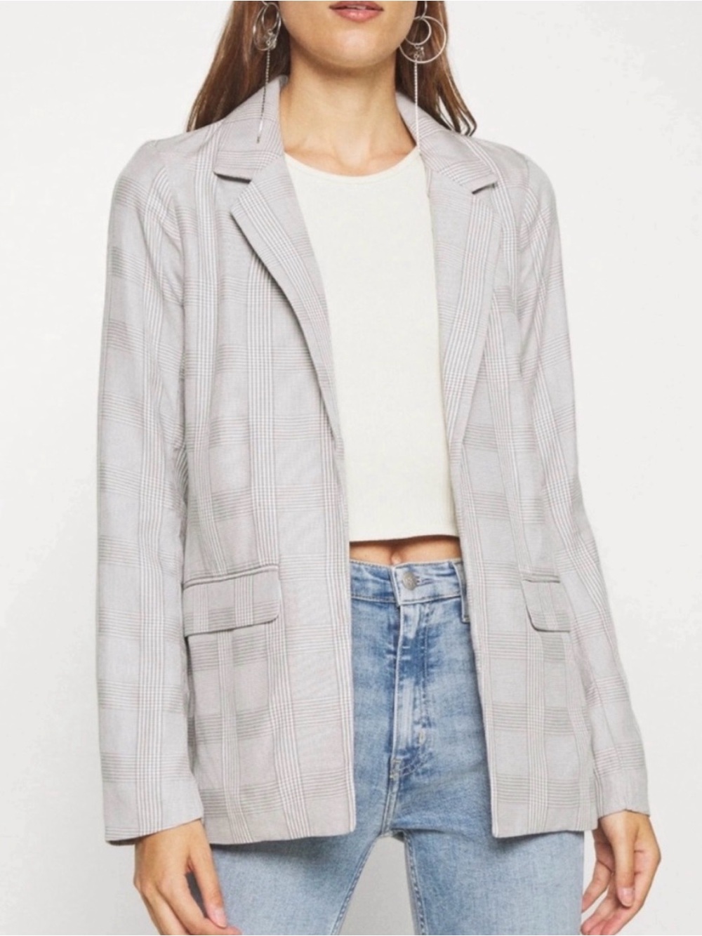 Abercrombie & Fitch Light Gray Plaid Open Blazer